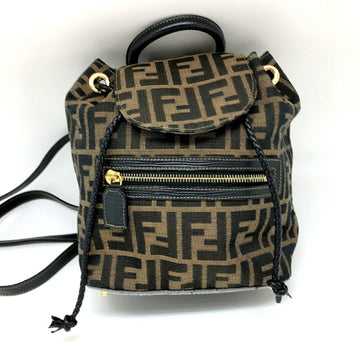 FENDI mini rucksack Zucca canvas leather beige black gold hardware ladies