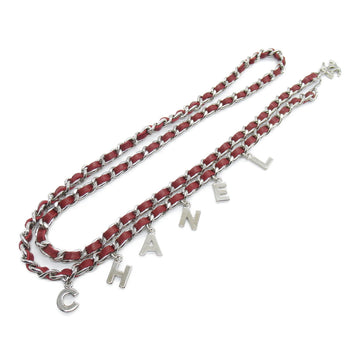 CHANEL Chain belt Red Silver leather metal