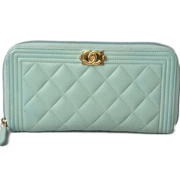 Chanel Wallet CHANEL Long Boy Caviar Skin Mint Green Gold