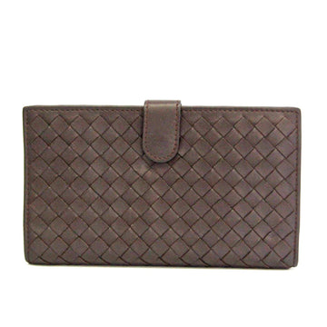 Bottega Veneta Intrecciato Women,Men Leather Long Wallet (bi-fold) Dark Brown