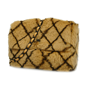 CHANEL Shoulder Bag Matelasse Chain Fur Beige Ladies