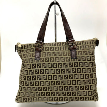 FENDI Handbag 8BH138 Zucchino Canvas Leather Beige Brown Gold Metal Fittings Women's