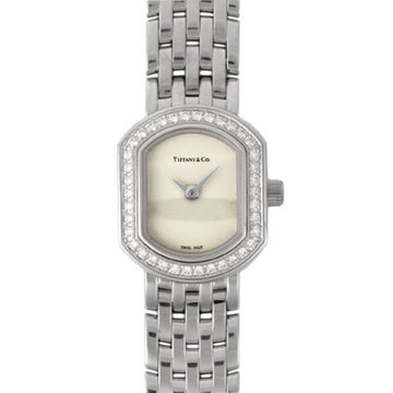 TIFFANY & Co Mark Coupe Gold Diamond Bezel K18WG Women's Quartz Wristwatch Silver Dial