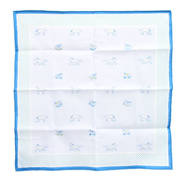 HERMES Bandana Adada Blue Glacier Cotton Horse Dot Handkerchief Scarf Muffler Carre