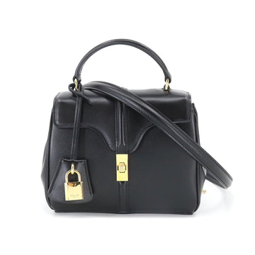 CELINE mini 16 seize 2way hand shoulder bag leather black 197983 Mini