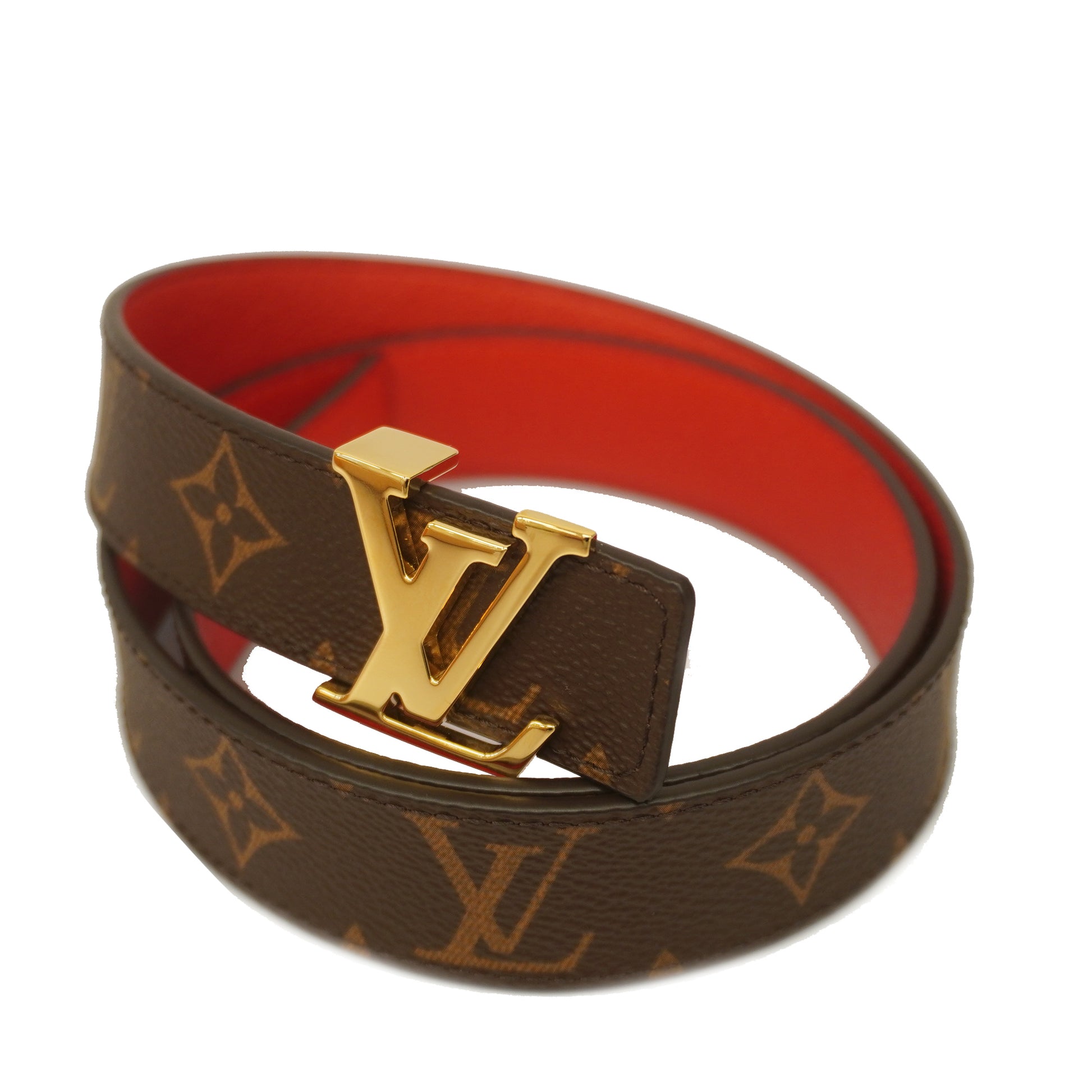 Louis Vuitton Leather Belt Saint Tulle LV Gold Buckle