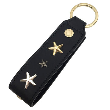 JIMMY CHOO Key Ring Keychain WARWICK LTR 153 BLACK / METALLIC MIX J000058340001 Star Studs Leather Black Wallet Women's