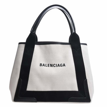 BALENCIAGA Canvas Navy Cabas S Tote Bag 339933 Ivory Black Women's