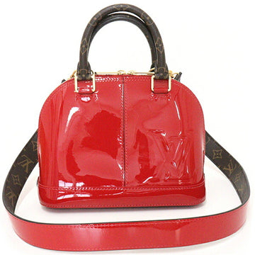 LOUIS VUITTON Vernis Alma BB LV Emboss Icon Shoulder Handbag Patent Calf Leather Monogram Canvas M52498 Ecarat Scarlet Red Brown