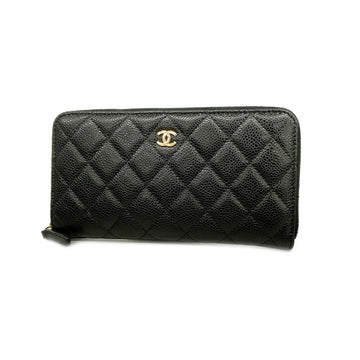 CHANEL Long Wallet Matelasse Caviar Skin Black Women's