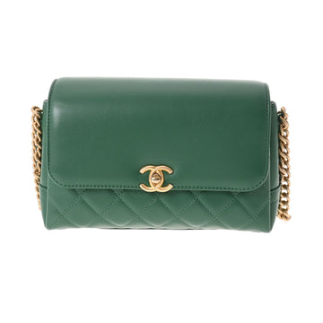 CHANEL matelasse chain shoulder green ladies lambskin bag