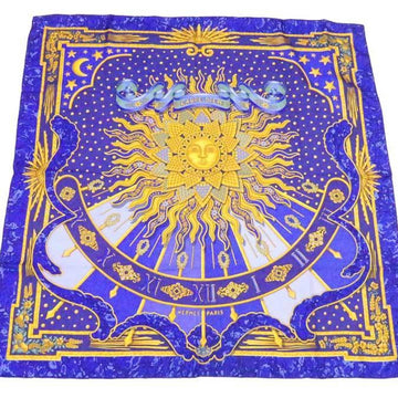 HERMES Scarf Carre 90 Carpe Diem Silk Blue x Multicolor Ladies