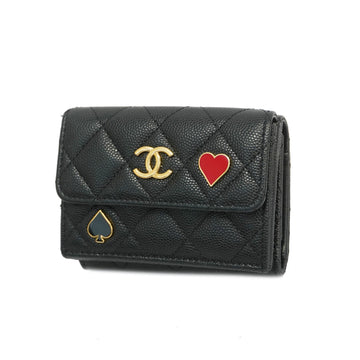 Chanel Matelasse Tri-fold Wallet Women's Caviar Leather Black