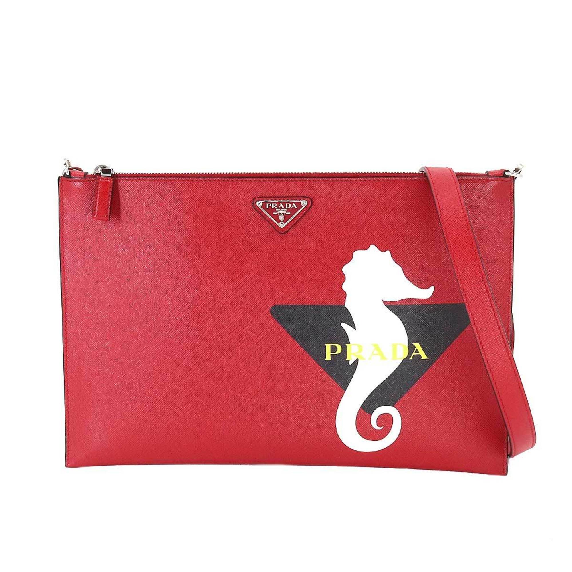 PRADA Saffiano 2way shoulder clutch bag leather red 2VH073