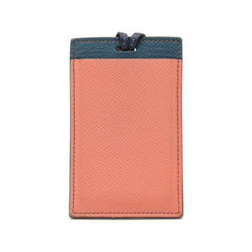 HERMES Petit Ash Card Case Pass Neck Strap Vaux Epsom Leather Salmon Pink Blue Green