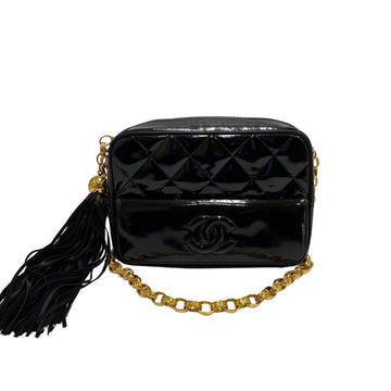 CHANEL Vintage Matelasse Patent Leather Genuine Mini Shoulder Bag Black