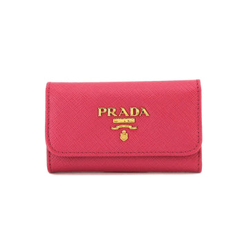 PRADA Saffiano Key Case 6 Rows Leather Pink 1PG222 Gold Hardware