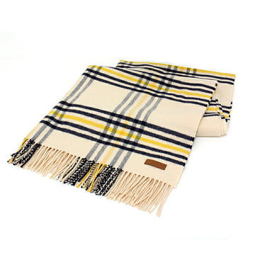 HERMES Blanket Check Ecru / Marine Jones Muffler Stole Cashmere 100% 2019 Collection