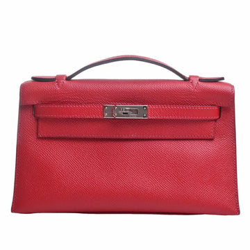 HERMES Vaux Epson Pochette Kelly Handbag Red Ladies