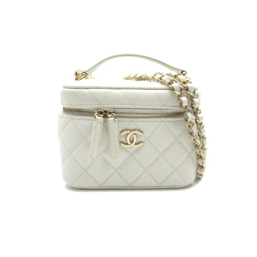 CHANEL Vanite ChainShoulder White Caviar Skin [Grained Calf] AS3171