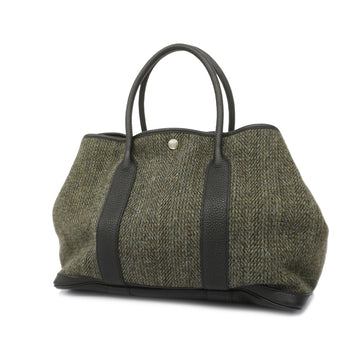 HERMESAuth  Garden Party MM  G Stamp Women's Tweed Handbag,Tote Bag Black