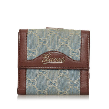 Gucci GG Canvas Folio Wallet 282412 Blue Brown Leather Ladies GUCCI