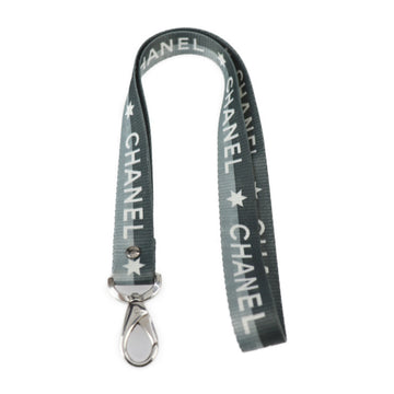 CHANEL neck strap sports line nylon metal gray green series silver logo bicolor 01P