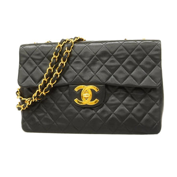 CHANEL Shoulder Bag Matelasse W Chain Lambskin Black Gold Hardware Women's