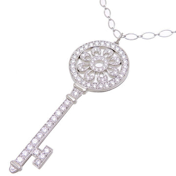TIFFANY Petal Key Diamond Oval Link Chain Women's Necklace 750 White Gold