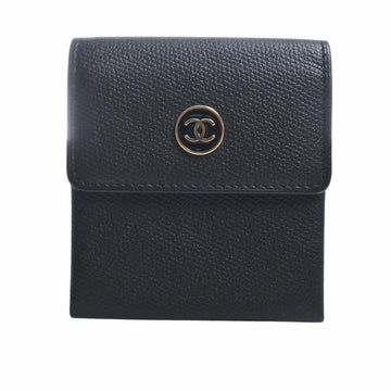 CHANEL Leather Coco Button Coin Case Black Ladies