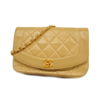 Chanel Shoulder Bag Matelasse Diana Flap Single Chain Lambskin Beige Gold Metal
