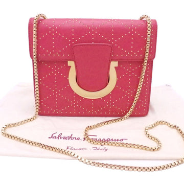 Salvatore Ferragamo Shoulder Bag Chain Gancini Leather/Metal Red Gold Hardware Women's