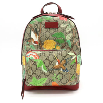 Gucci GG Supreme Tian Backpack Rucksack Flower Bird PVC Leather Khaki Beige Multicolor 427042