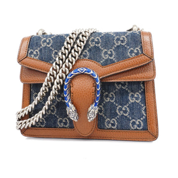 GUCCIAuth  Dionysus 421970 Women's Denim,Leather Shoulder Bag Brown,Navy