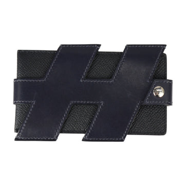 HERMES H tag card holder case H082459CKAA Evercalf Voepson blue indigo black silver metal fittings pass smartphone