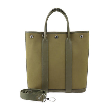 HERMES Garden File PM Tote Bag Toile Offiche x Negonda Vert Olive Silver Hardware 2WAY Shoulder Y Engraved