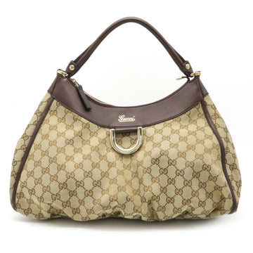 Gucci GG Canvas Abbey Shoulder Bag Leather Khaki Beige Bordeaux Brown 189833