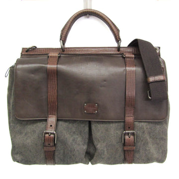 DOLCE & GABBANA Men's Leather,Canvas Briefcase,Shoulder Bag Dark Brown,Gray