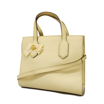 GUCCI[3za1064] Auth  2WAY Bag GG Ribbon 443089 Leather Ivory Gold metal