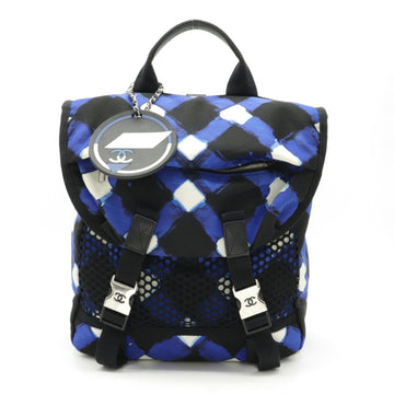 Chanel airline rucksack backpack daypack plaid mesh nylon blue black white A93326
