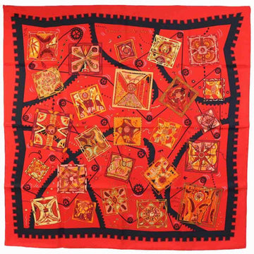 HERMES Scarf Carre 90 La mecanique des idees Idea Structure Silk Red Multicolor Unisex