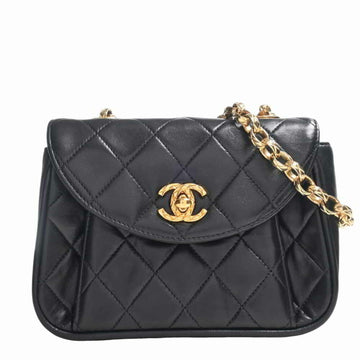 CHANEL lambskin matelasse here mark chain shoulder bag black