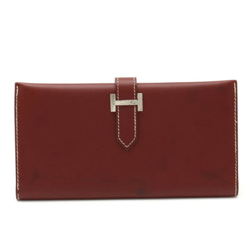 HERMES Bearn Classic Bifold Long Wallet Leather Bordeaux D engraved