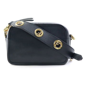 FENDI Crossbody Shoulder Bag Cam Camera Leather Black Gold Ladies