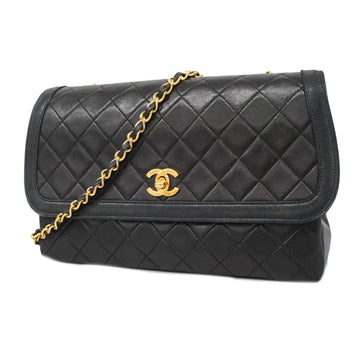 Chanel Matelasse Single Chain Cotton Jersey Women's Leather Shoulder Bag Black