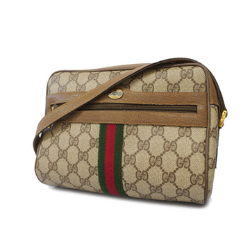 GUCCI[3xc2177] Auth  Shoulder Bag Sherry 68 02 004 GG Supreme Beige/Brown Gold metal