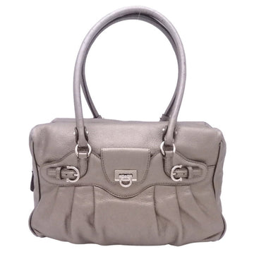 Salvatore Ferragamo Shoulder Bag Gancio Metallic Greige Leather Ladies