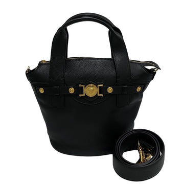 VERSACE Medusa Hardware Leather Genuine 2way Handbag Mini Tote Bag Shoulder Black