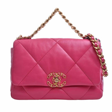 CHANEL Lambskin 19 Coco Mark 2WAY Chain Shoulder Bag Pink Ladies