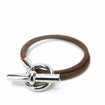 HERMES Grennan Bracelet Leather Brown Accessories Men's Women's Unisex  silver leather